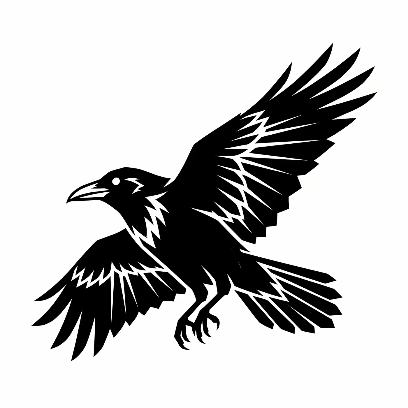Blackwork Crow In Flight
