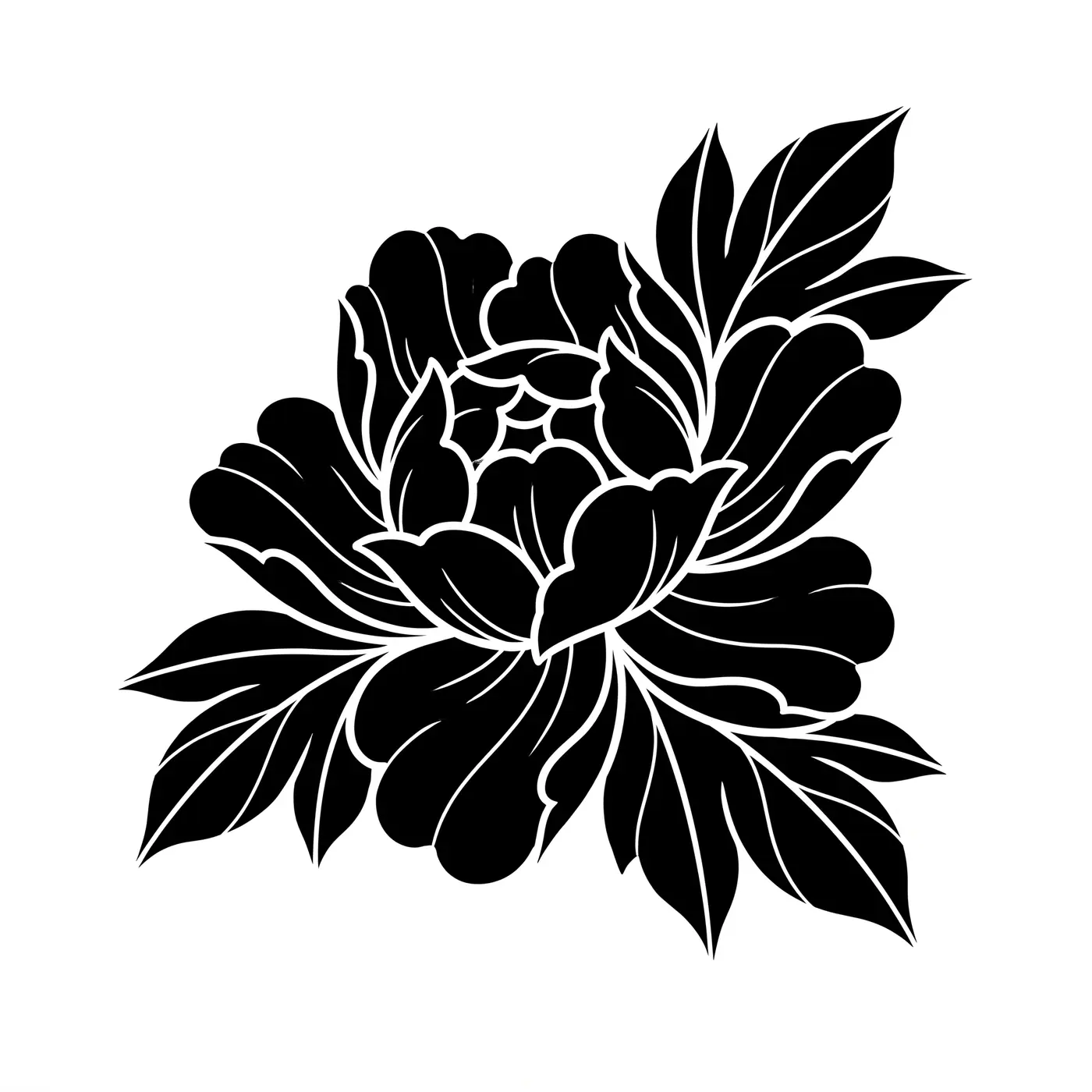 Blackwork Peony Bloom
