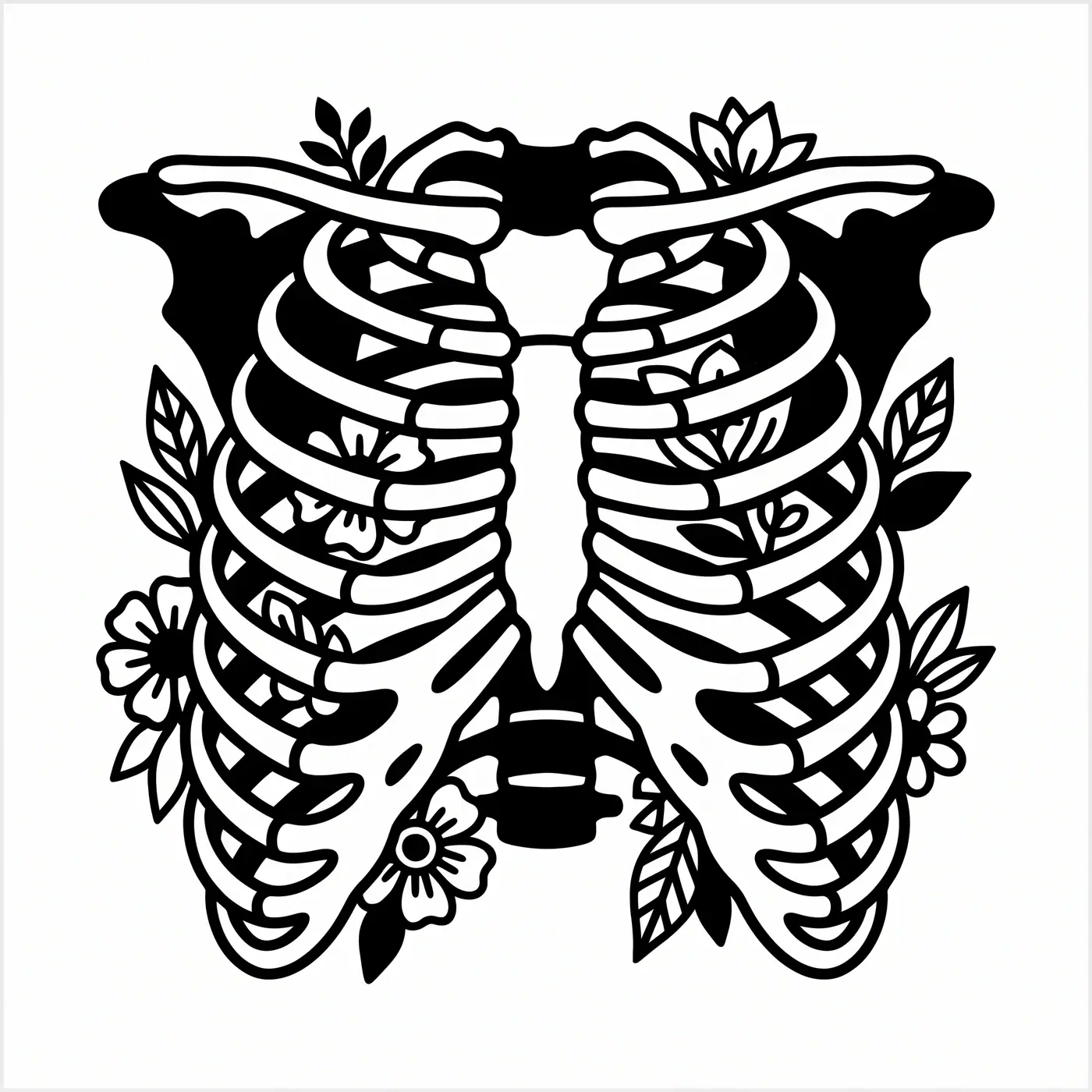 Blackwork Rib Cage With Flowers