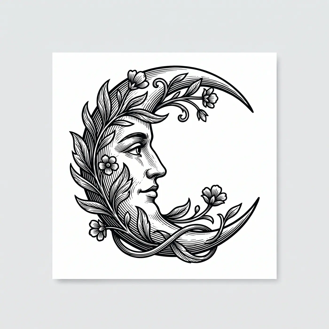 Botanical Crescent Moon Face