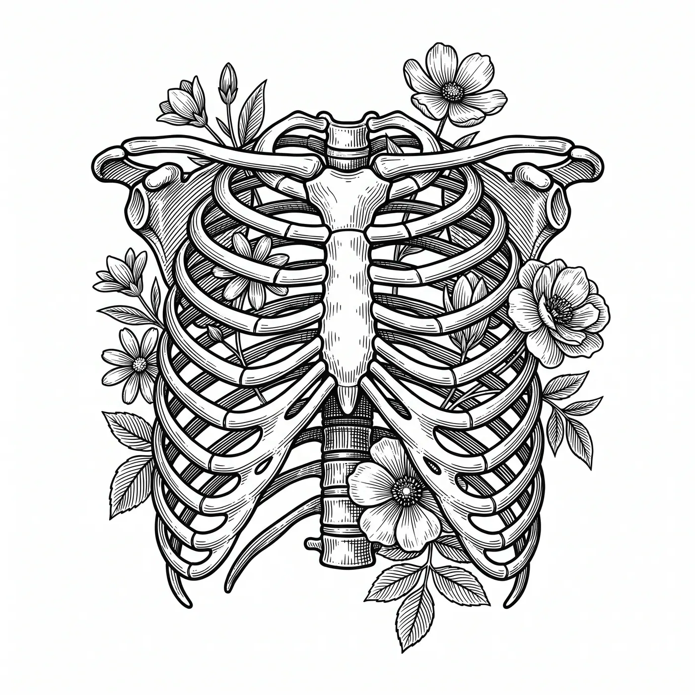 Botanical Rib Cage With Flowers