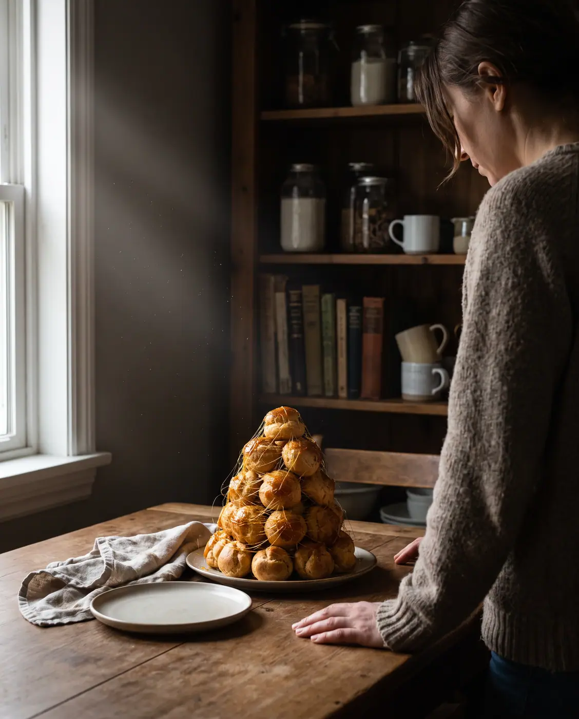 Profiterole tower croquembouche spun caramel dessert centrepiece