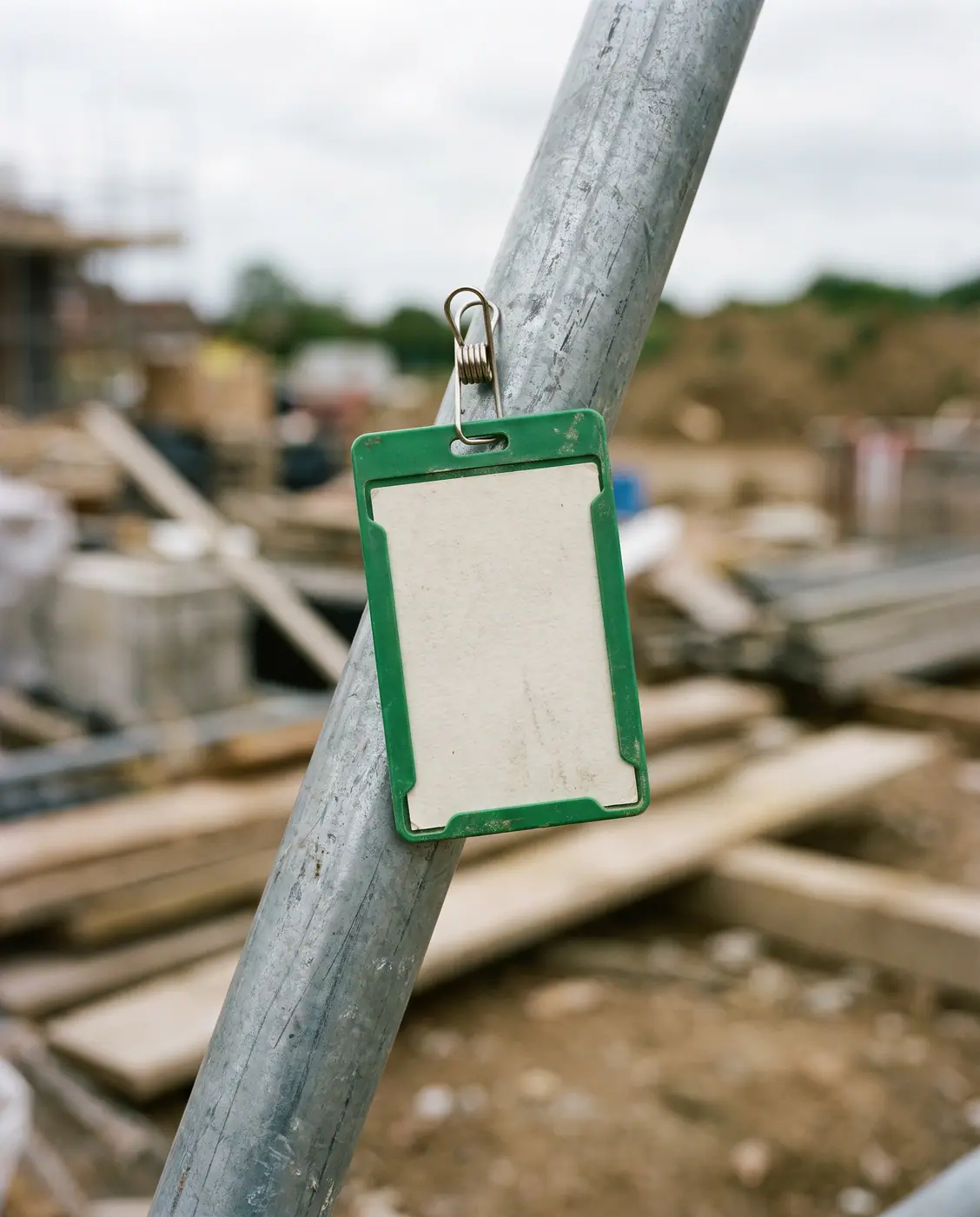Green scaffold inspection tag holder, steel tube, construction