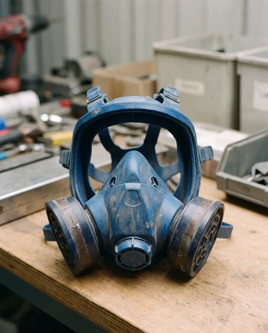 Blue protective suit respirator construction safety gear