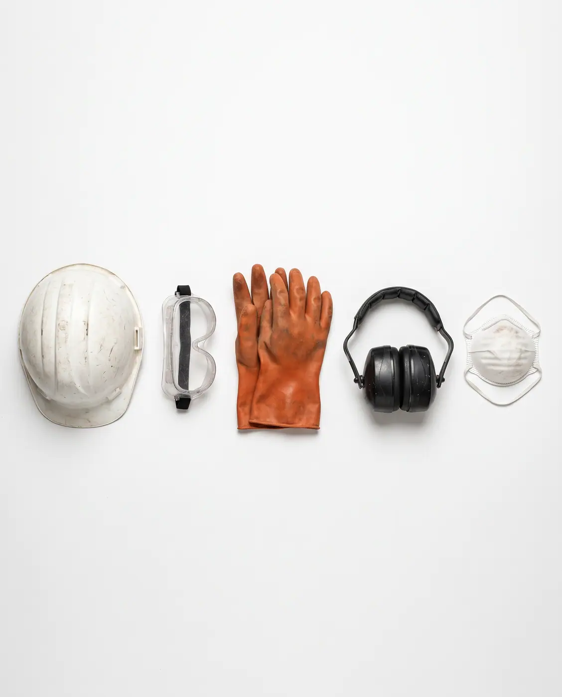 Personal protective equipment set white background studio light