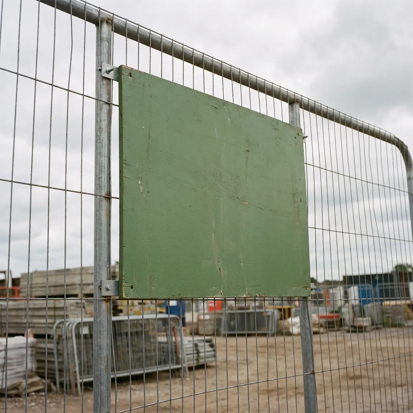 Blank green compliance notice board construction fence