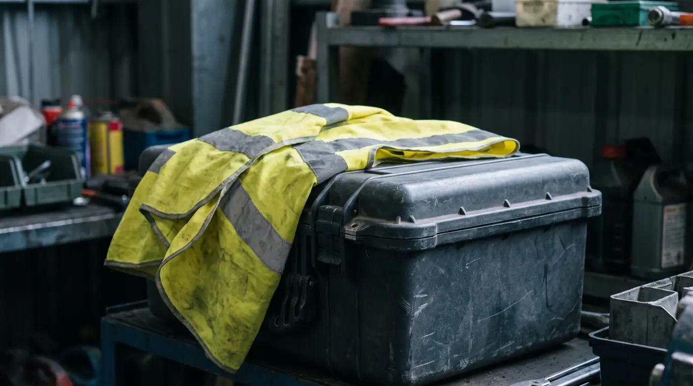 Yellow safety vest industrial storage machine logistics warehouse