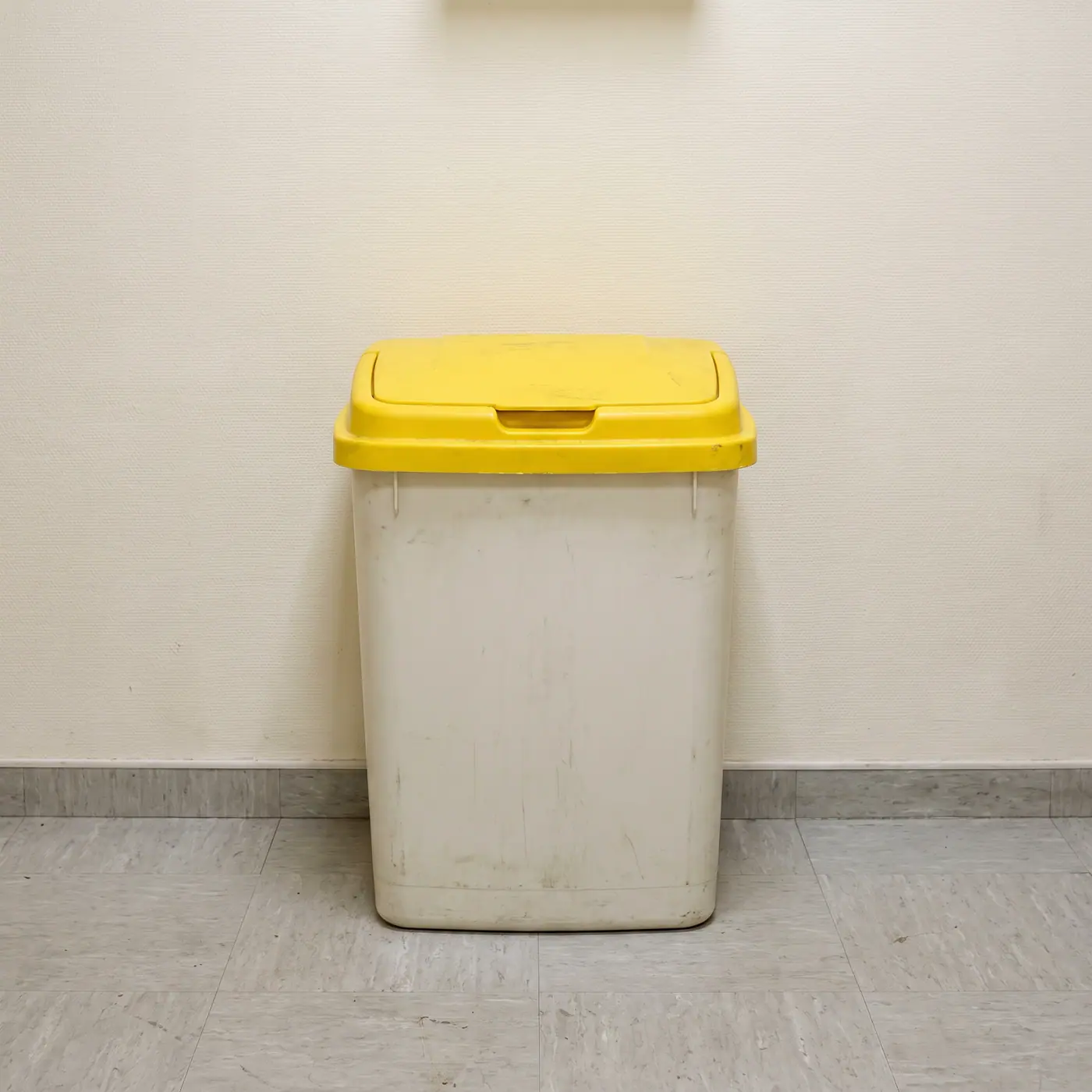 Yellow clinical waste bin, medical compliance, hospital
