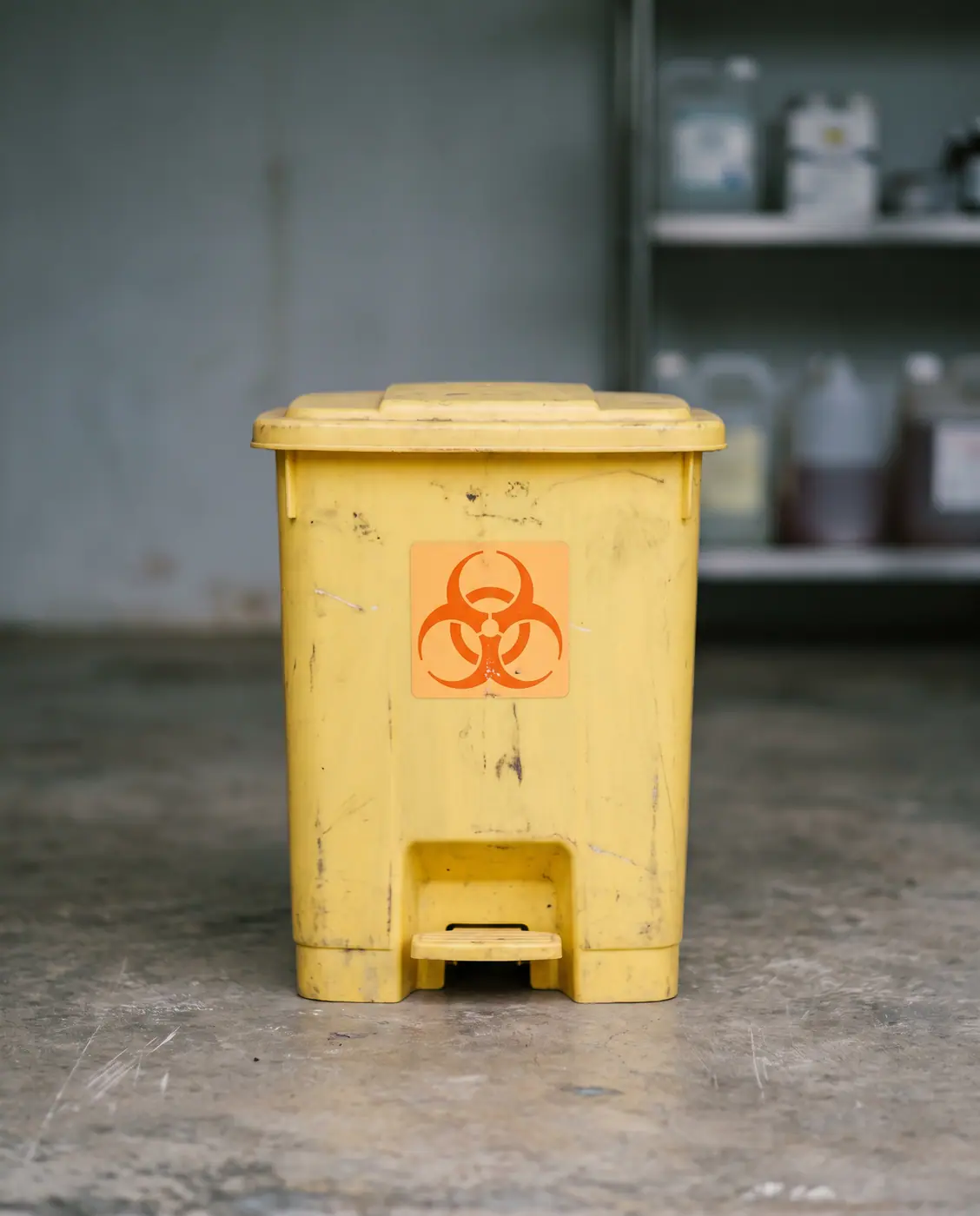 Yellow biohazard waste bin medical safety healthcare hospital