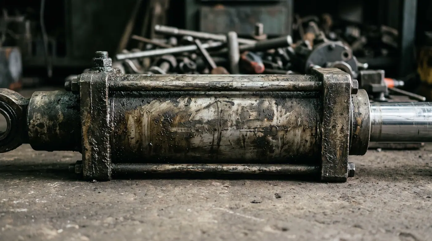 Heavy industrial equipment greasy detail studio light close up
