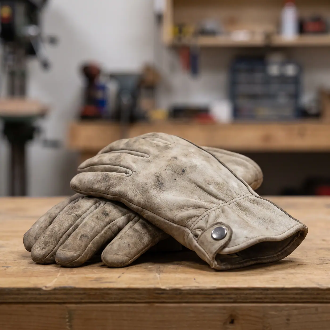 Protective work gloves button, shallow depth of field, indoor