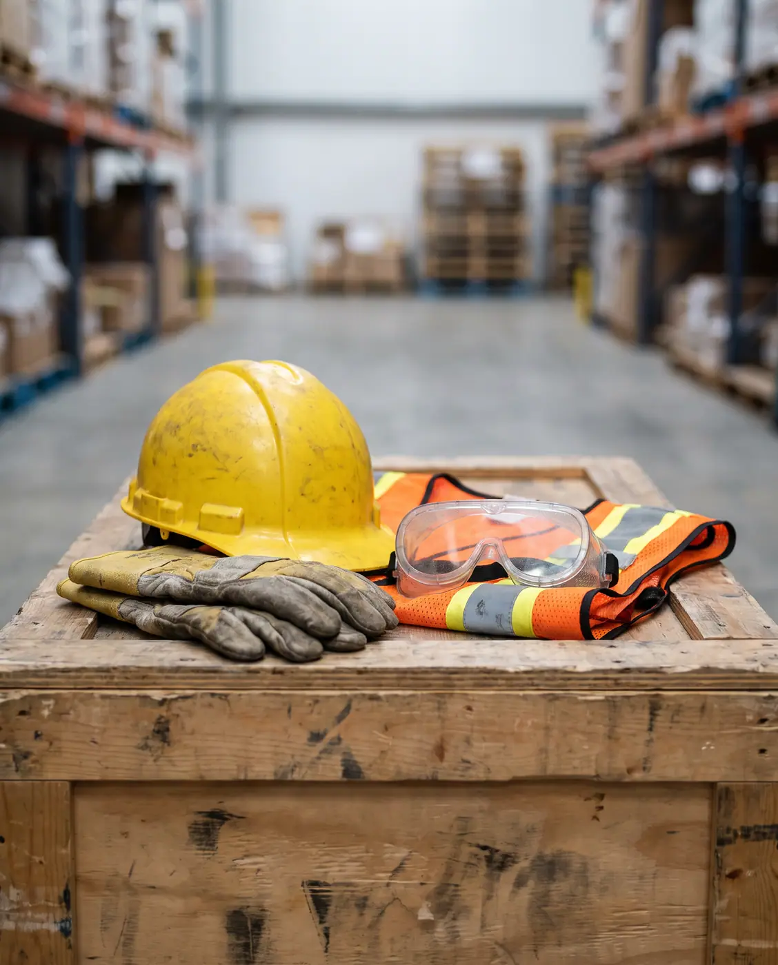 Industrial safety gear warehouse protective equipment straight on