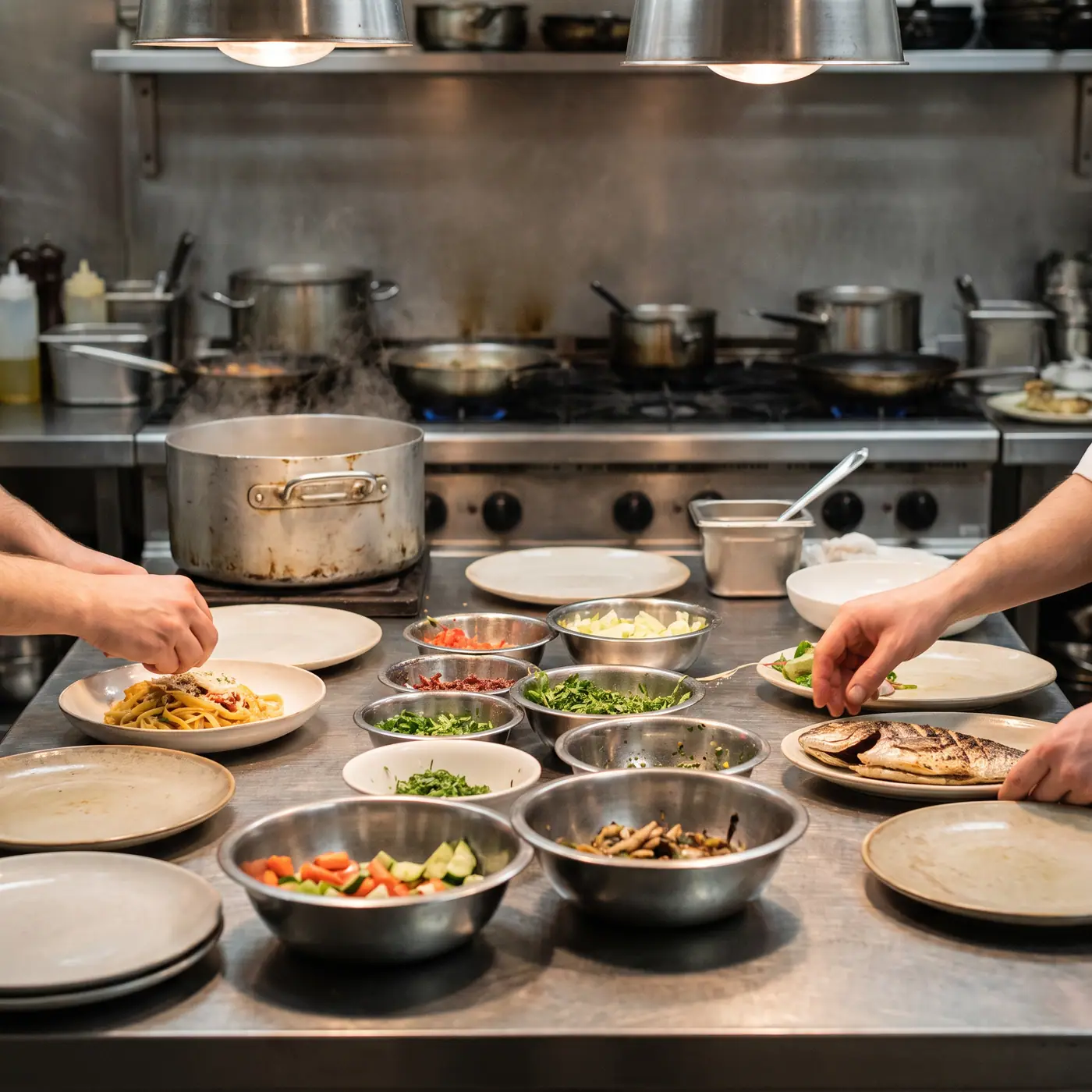 Restaurant kitchen food preparation cooking commercial chef
