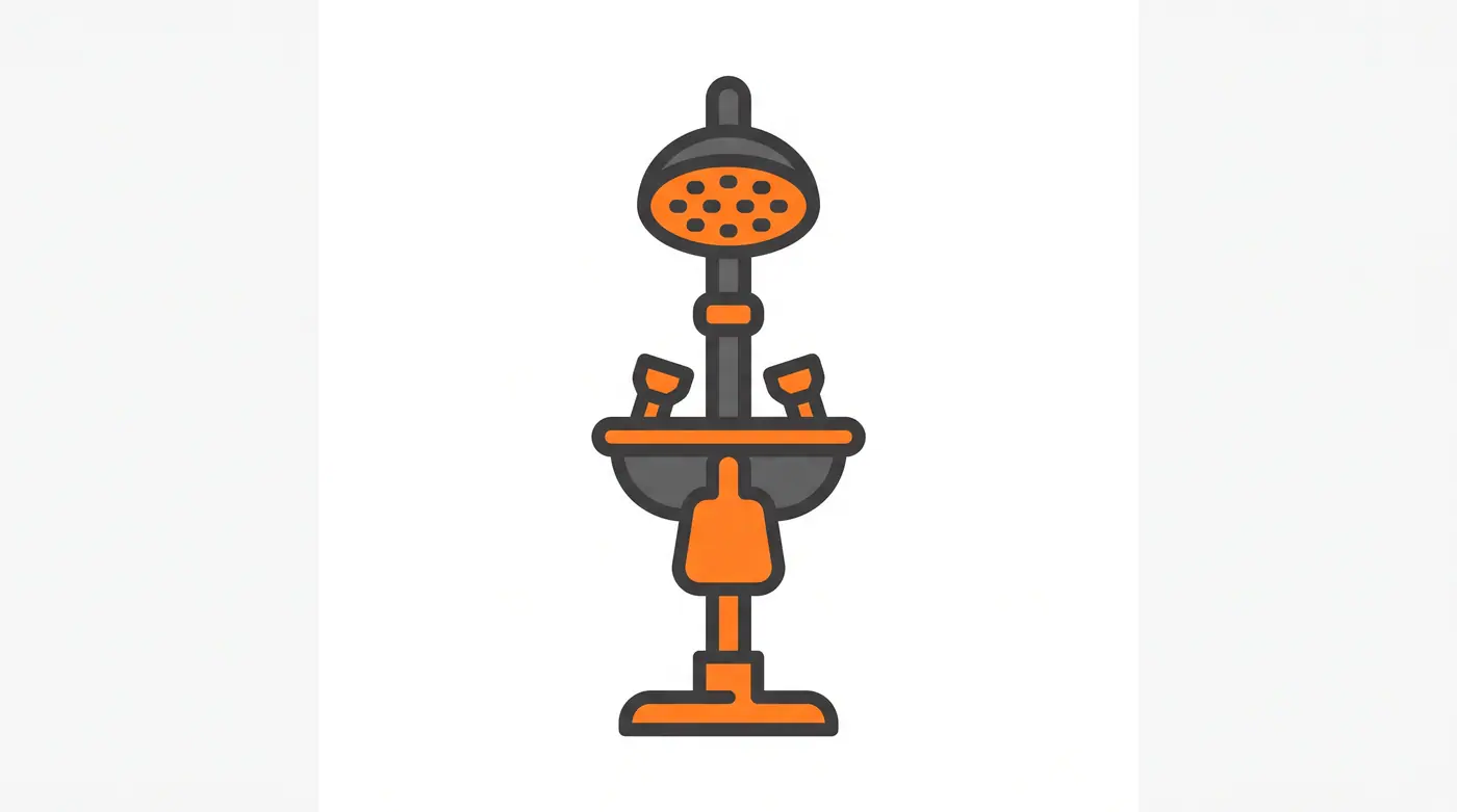 Emergency eyewash station flat vector icon orange grey