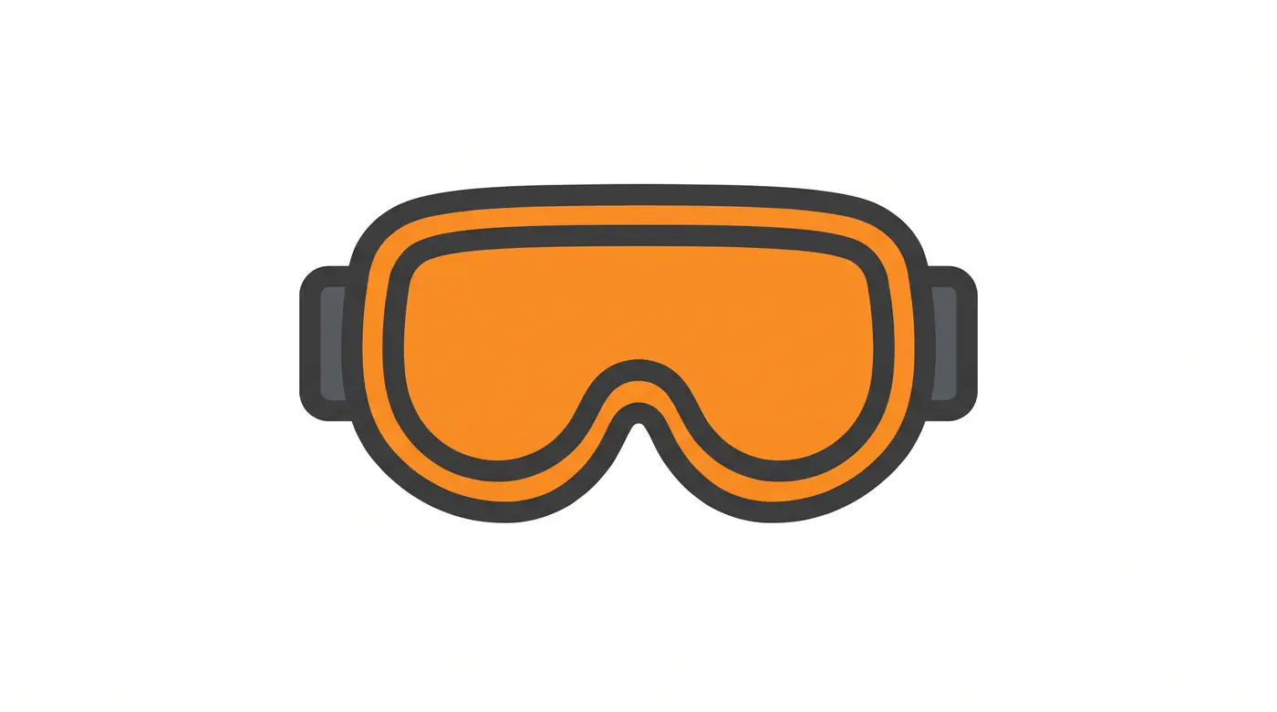 Safety goggles icon flat vector orange grey white square background