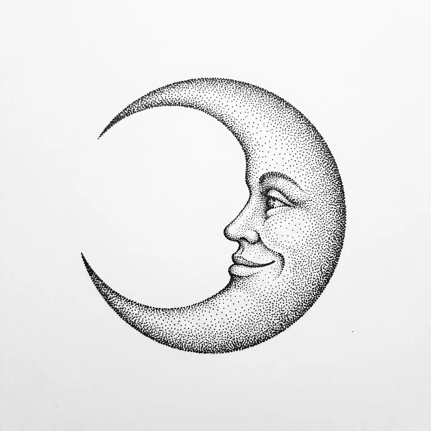 Dotwork Crescent Moon Face