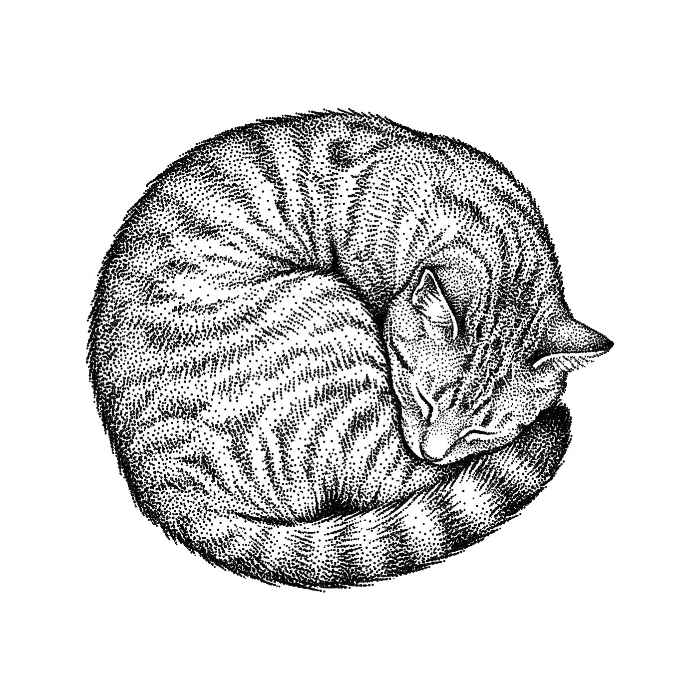 Dotwork Curled Cat