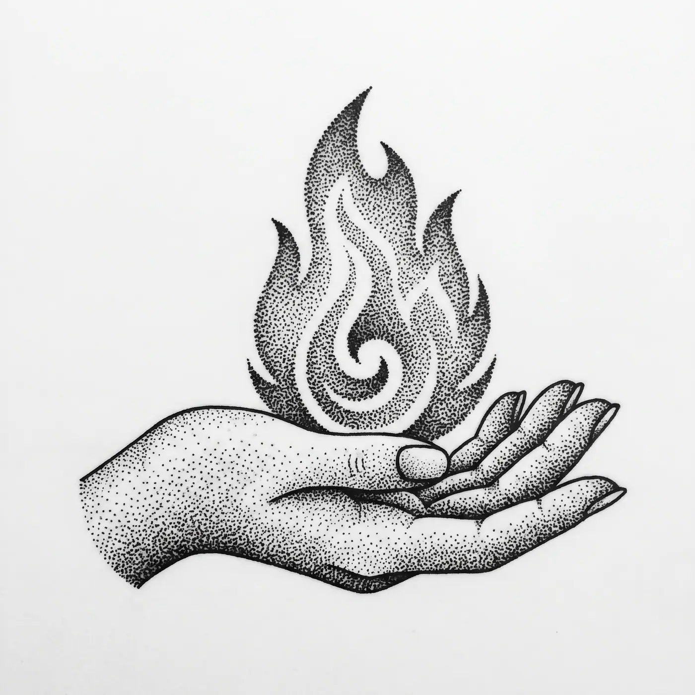 Dotwork Hand Holding Flame