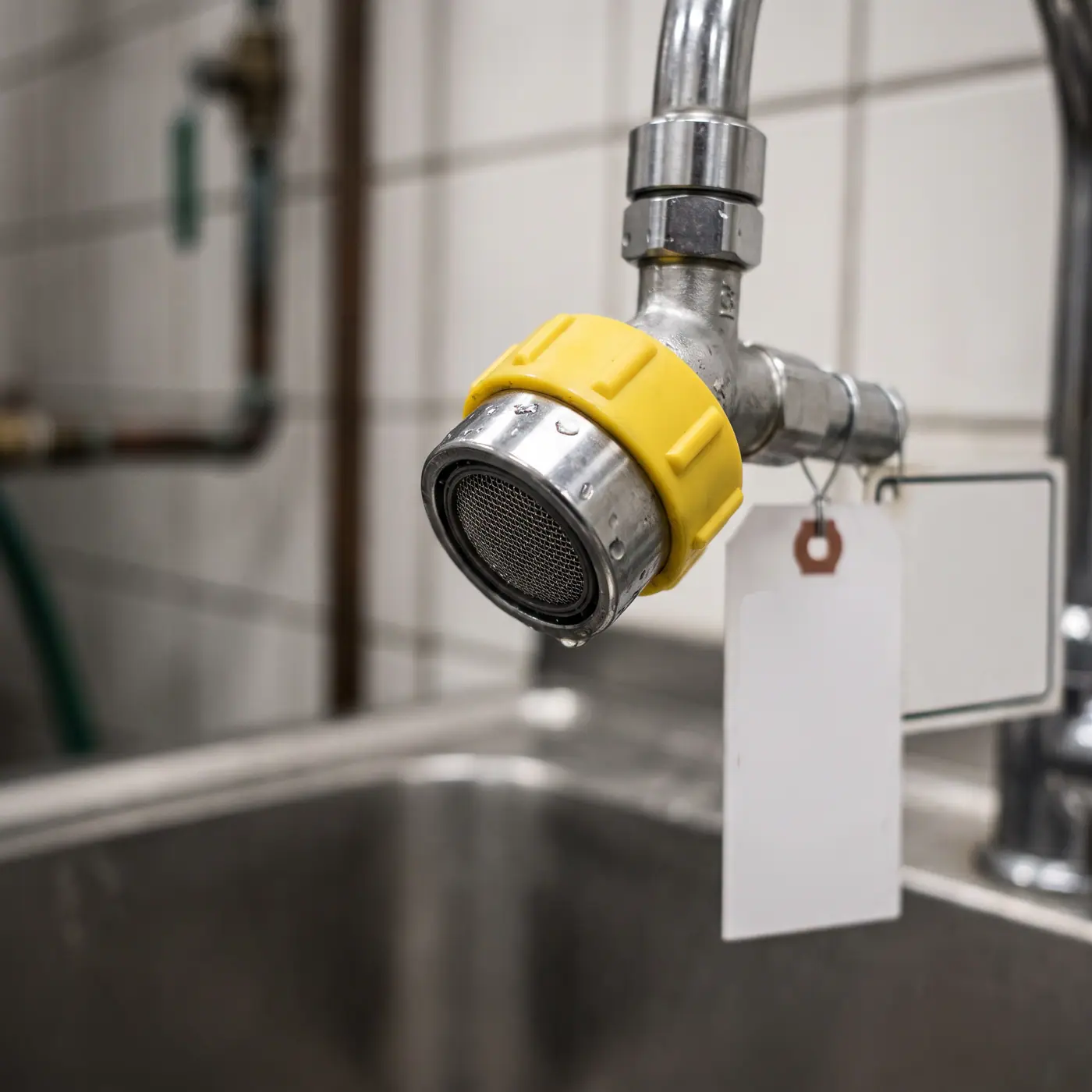 Emergency eyewash spray head aerator close-up workplace safety