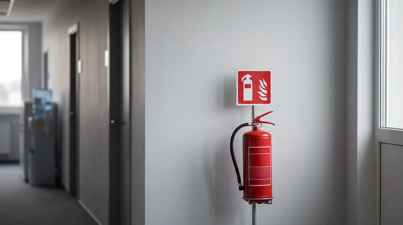 Fire extinguisher sign, symbol, safety, floor stand