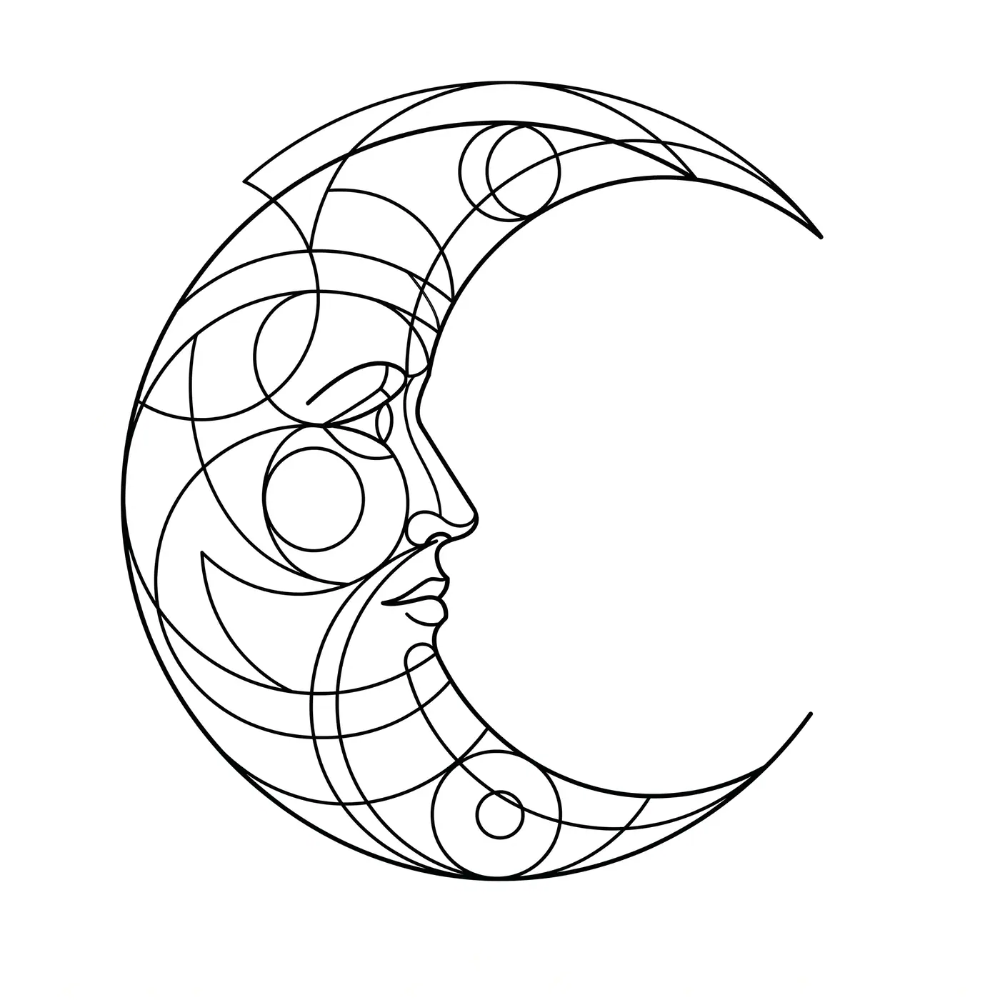 Geometric Crescent Moon Face