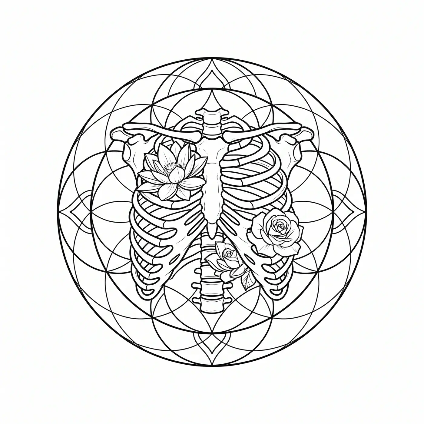 Geometric Rib Cage With Flowers
