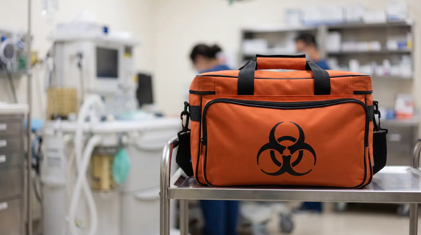 Biohazard symbol clinical specimen transport bag safety