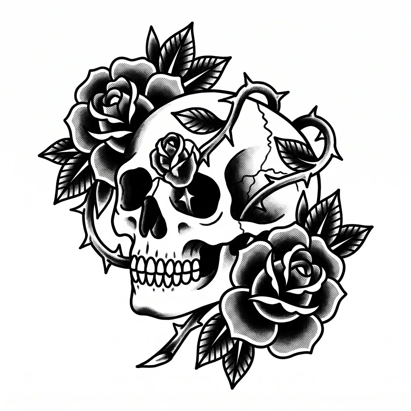 Traditional Skull With Roses