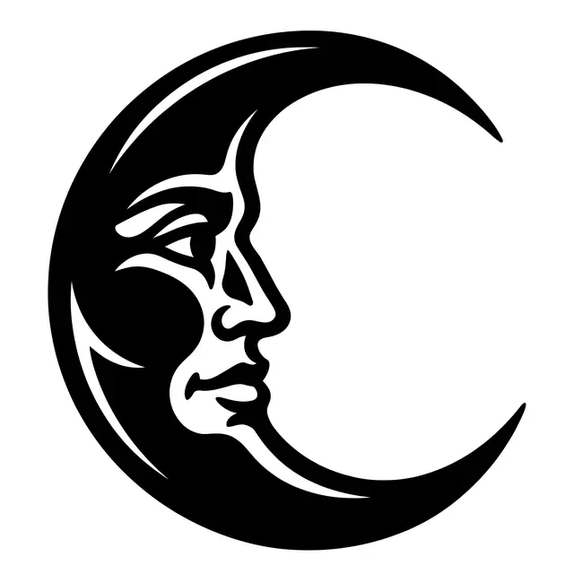 Blackwork Crescent Moon Face