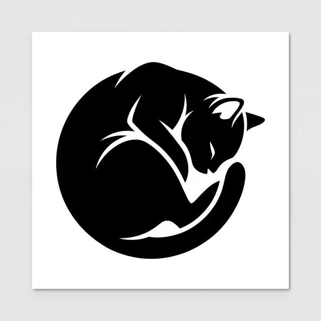 Blackwork Curled Cat