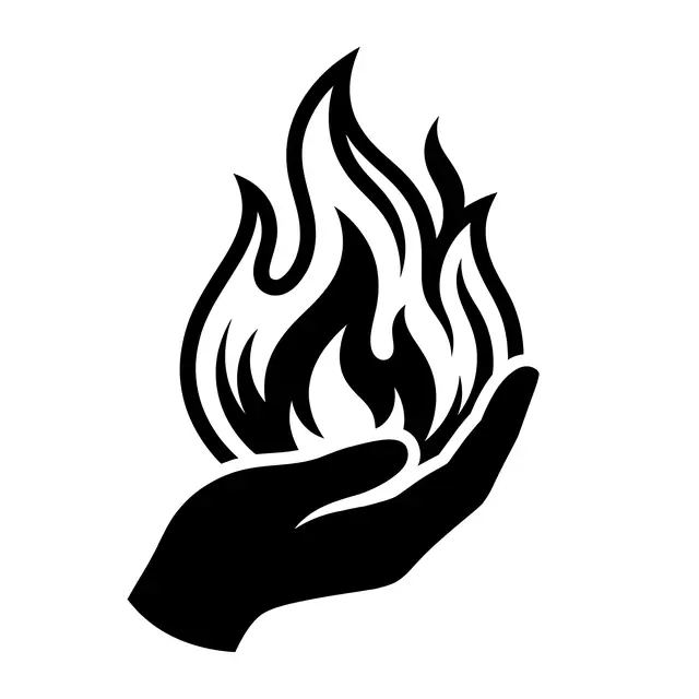 Blackwork Hand Holding Flame