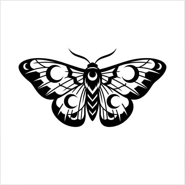 Blackwork Moth With Moon