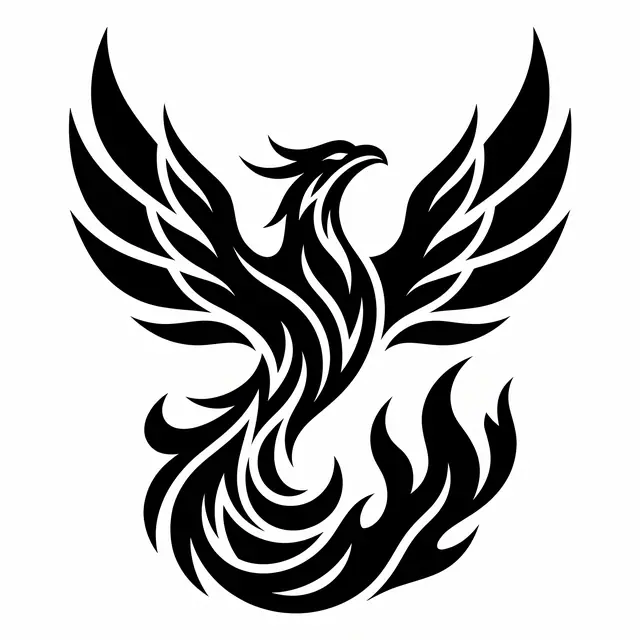Blackwork Phoenix Rising