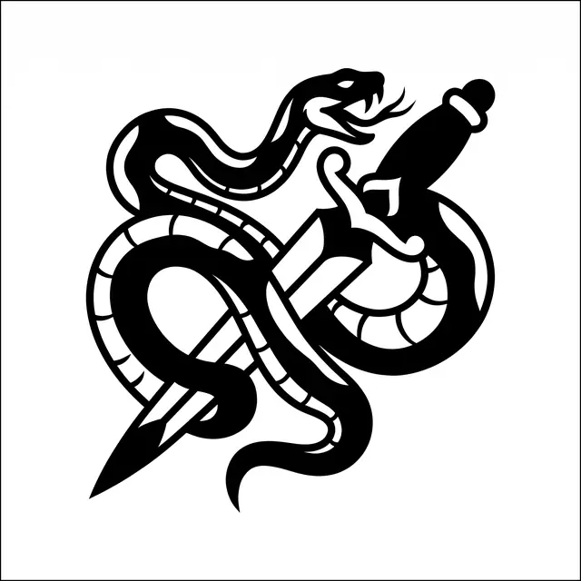 Blackwork Snake And Dagger