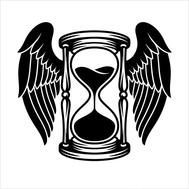Blackwork Winged Hourglass