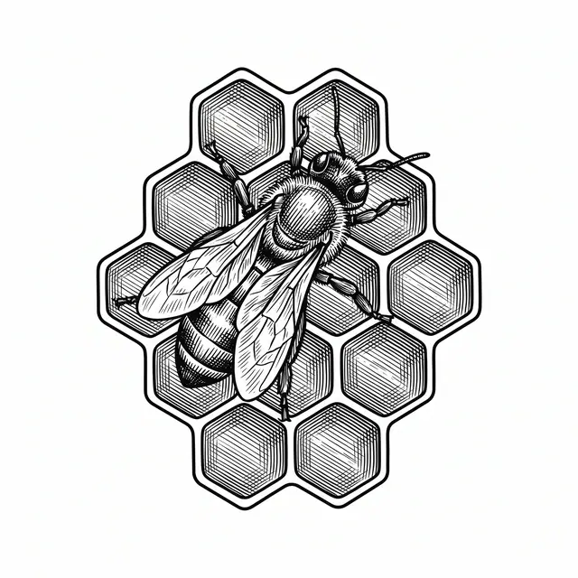 Botanical Bee With Honeycomb