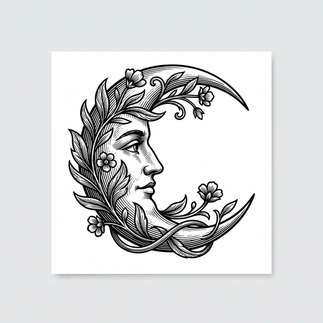Botanical Crescent Moon Face