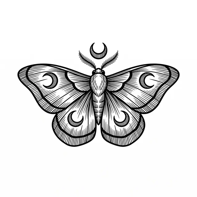 Botanical Moth With Moon