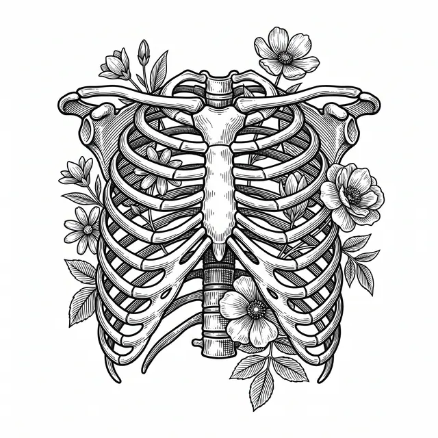 Botanical Rib Cage With Flowers