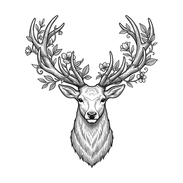 Botanical Stag With Antlers