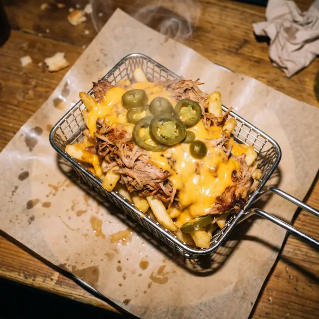 Casual loaded fries pulled pork cheese jalapenos steam snapshot