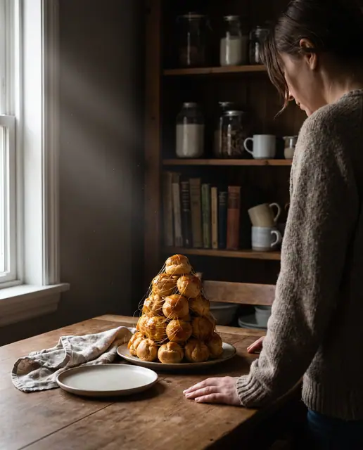 Profiterole tower croquembouche spun caramel dessert centrepiece