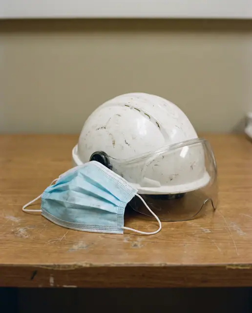 Medical mask protective helmet safety gear straight on indoor