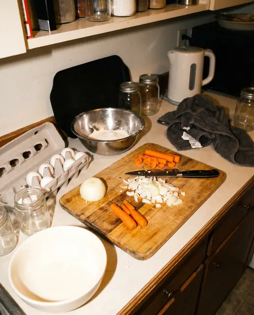 Cooking preparation harsh flash snapshot aesthetic