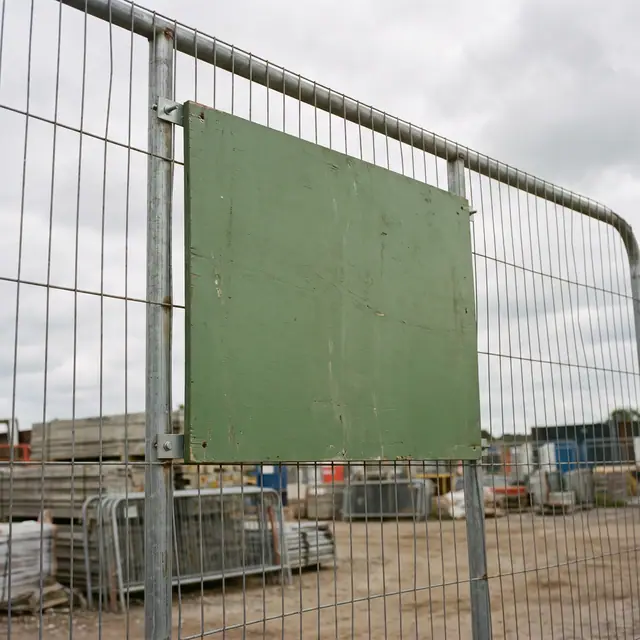 Blank green compliance notice board construction fence