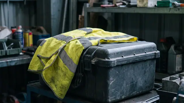 Yellow safety vest industrial storage machine logistics warehouse