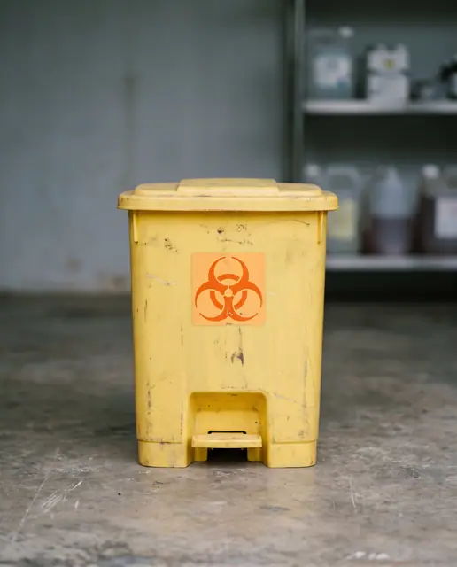 Yellow biohazard waste bin medical safety healthcare hospital