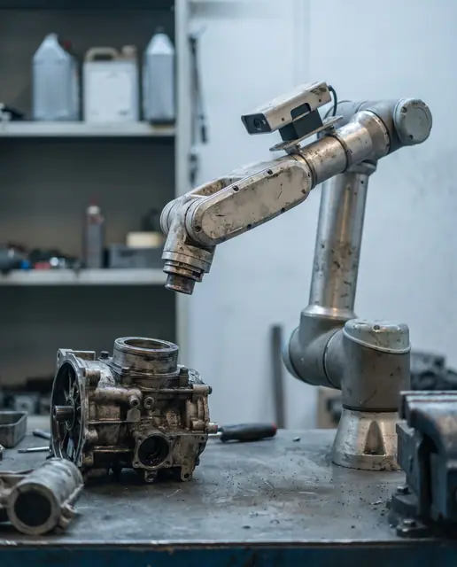 Automated robotic arm inspection industrial cool light shallow DOF