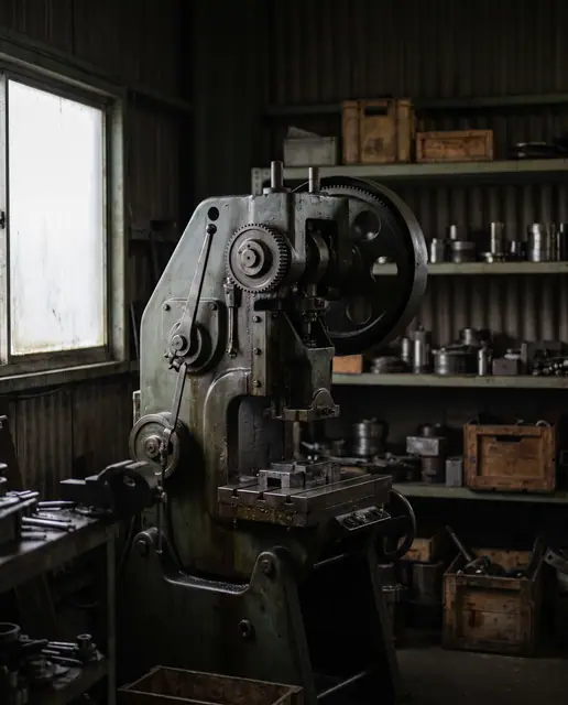 Factory industrial machine, machinery, low natural light, shallow