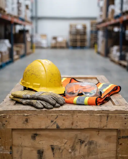 Industrial safety gear warehouse protective equipment straight on